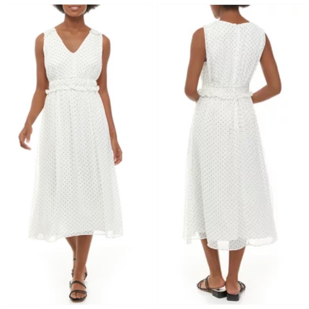 Gabby Skye Cream and Black Sleeveless V-Neck Sundress
